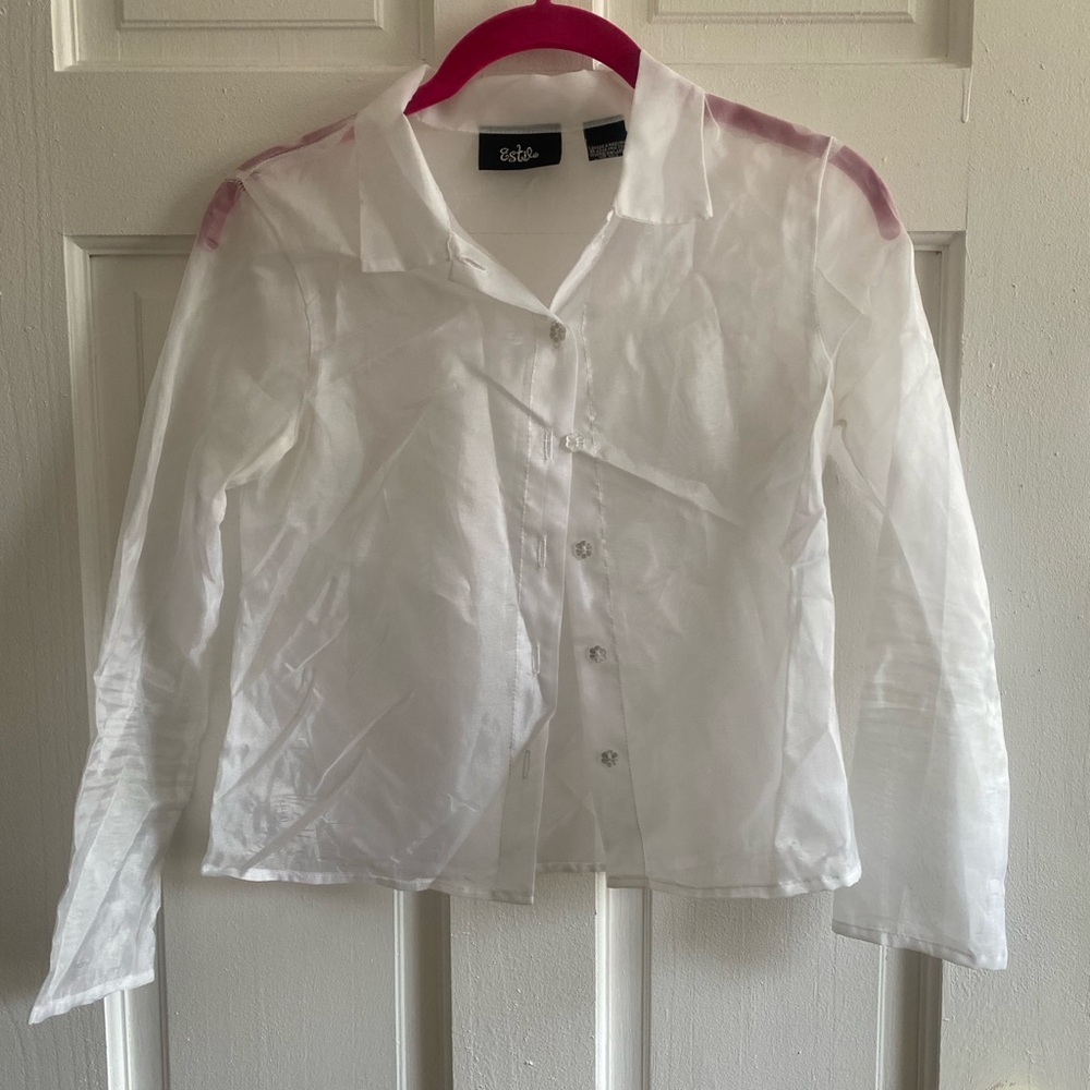 Estilo Sheer Button Down Blouse
